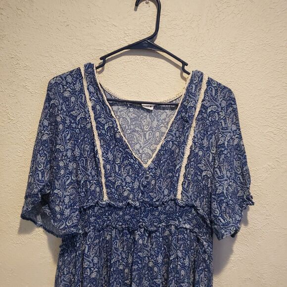 Zara Floral-Print Flutter-Sleeve Smocked-Waist Ruffled Midi Dress Size Large - Picture 4 of 5
